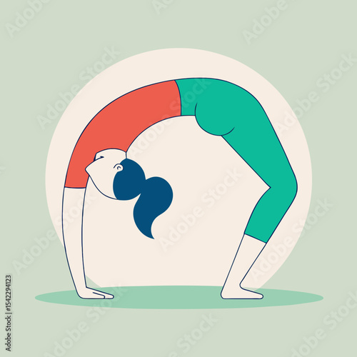 Woman in Wheel Yoga Pose Illustrative Graphic Flat Design Composition