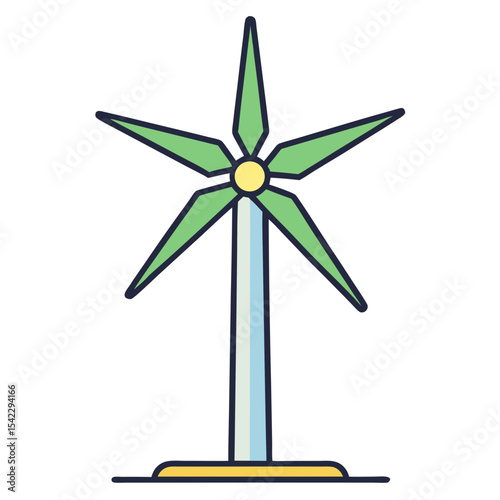Cartoon Wind Turbine Icon Vector Illustration of Clean Sustainable Energy
