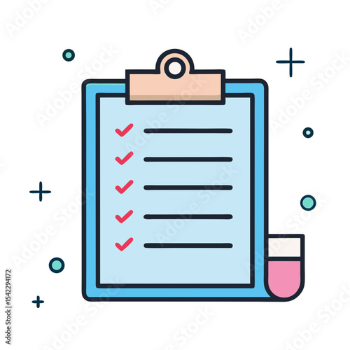 Stylized clipboard icon representing task completion or progress report presentation