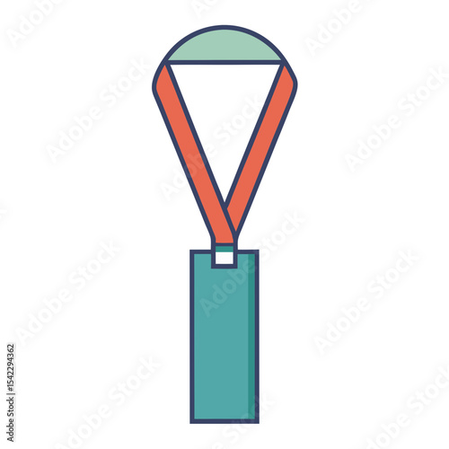 Colorful identification badge with orange lanyard set against a transparent background
