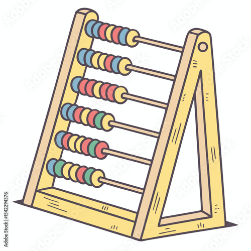 Illustration of a classic abacus with colorful beads and a wooden frame for mathematical calculations