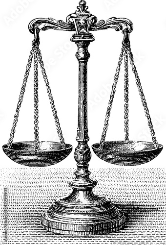 Symbolic balance in vintage engraving style for classic design