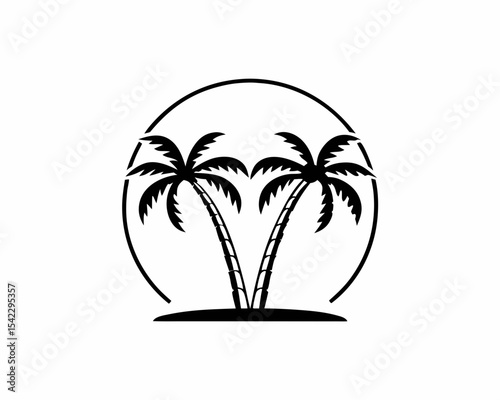 Black vector two palm tree silhouette icon

