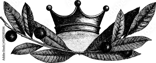 Vintage crown and laurel emblem for classic design and engraving projects