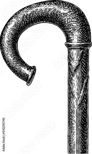 Vintage walking cane engraving style pencil sketch design for collectors and artists