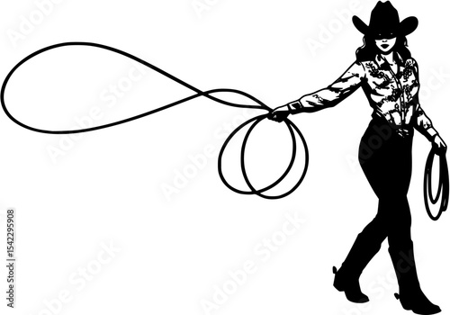 Lasso cowgirl. vector Clipart image isolated on background.
