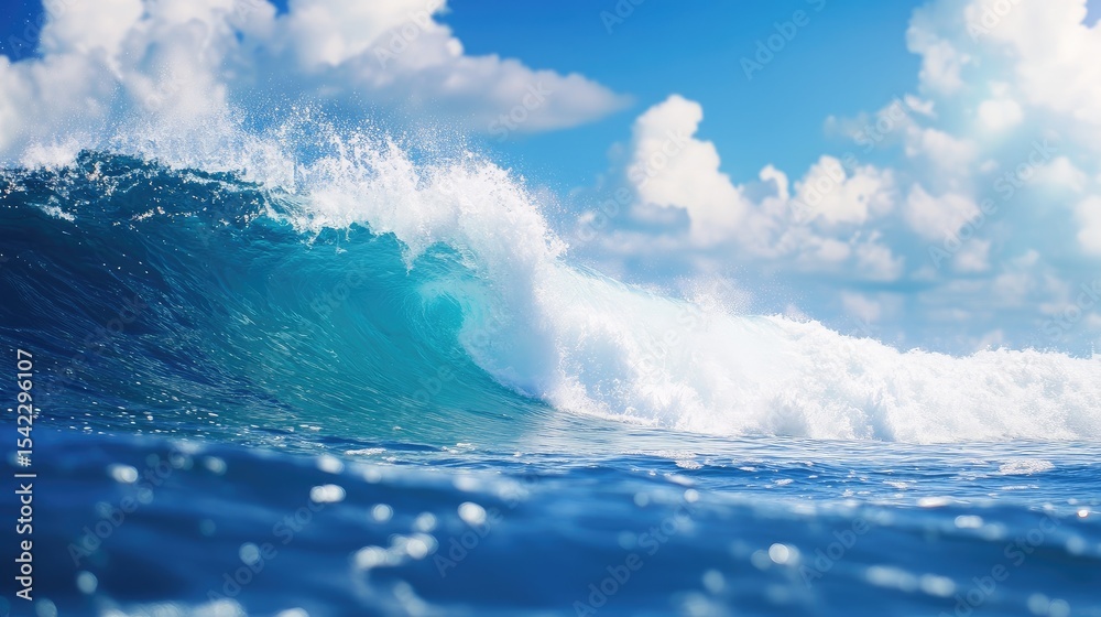 Obraz premium Powerful ocean wave crashing in bright sunlight