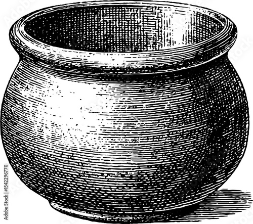 Yogurt in ceramic pot with vintage engraving style for artistic design