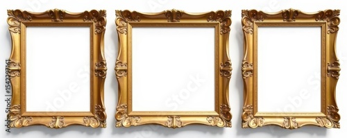 A set of exquisite golden vintage frames on white, image, frame, album