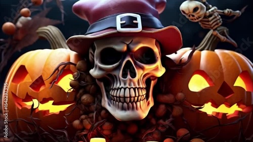 Big scary pumpkin for celebration holiday Halloween, abstract vivid composition consists of fictional unreal fantastic vision on background