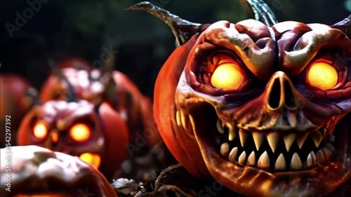 Big scary pumpkin for celebration holiday Halloween, abstract vivid composition consists of fictional unreal fantastic vision on background