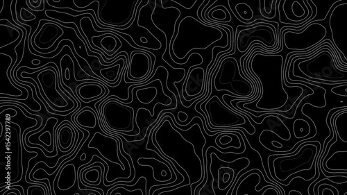 4K animated black topographic map background featuring smooth, flowing contour lines. Topographic map. Abstract animated outline topographic contour map. graphic elements, background patterns