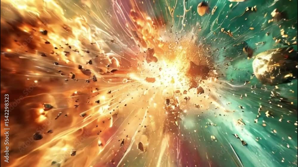Meteorite plunges through the vastness of space against a backdrop of distant stars and cosmic colors