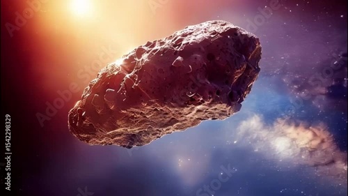 Meteorite plunges through the vastness of space against a backdrop of distant stars and cosmic colors