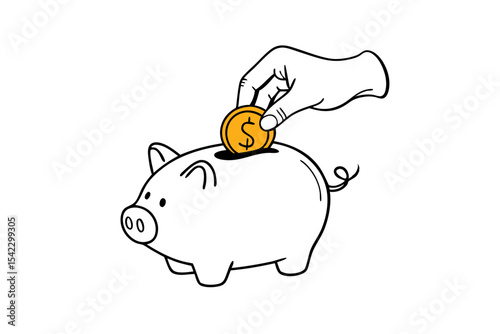 Coin Inserting Into Piggy Bank Illustration