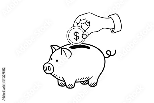 Saving Money Concept Line Drawing