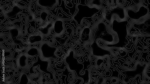 4K animated black topographic map background featuring smooth, flowing contour lines. Topographic map. Abstract animated outline topographic contour map. graphic elements, background patterns