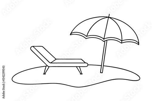 Sunbed And Parasol Vacation Drawing