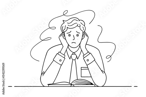 Overworked Man At Desk Drawing