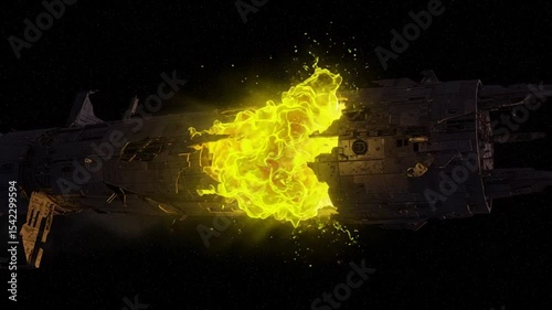 Spacecraft Explosion in Deep Space with Fiery Eruption