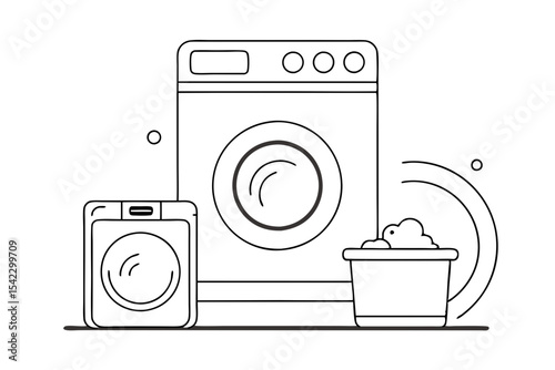 Washing Machine And Laundry Hamper Drawing