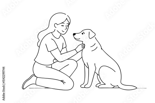 Woman Hugging Her Dog While Kneeling Drawing