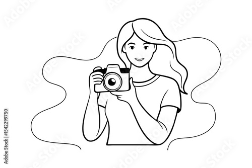 Female Photographer With Camera Sketch