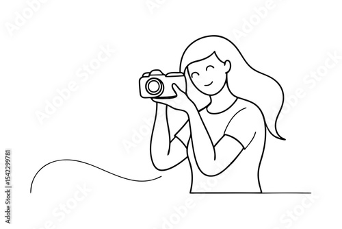 Woman With DSLR Camera Taking Photos Drawing
