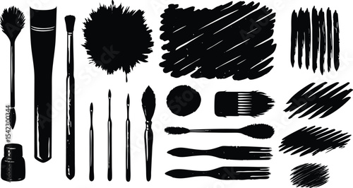 Adobe Illustrator Artwork set of grunge black paint, ink brush strokes. brush collection isolated on white background. Trendy brush stroke for black ink paint,grunge backdrop, dirt banner,watercolor d