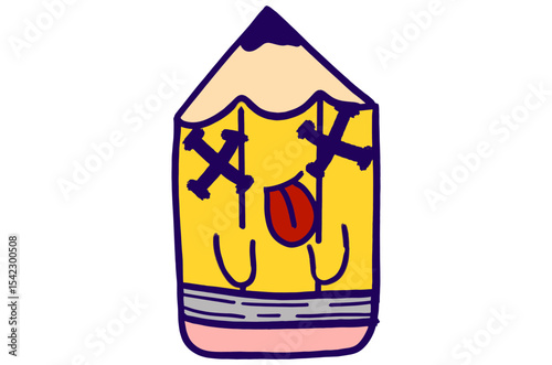 Cute Yellow Pencil Mascot Stickers With Dead Expression