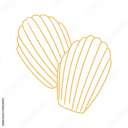 Original hand-drawn illustrations of chocolate madeleine cookies in a minimalist linear style. For posters, bakeries, cafe menus, and graphic design.