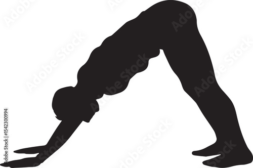 Silhouette of person performing yoga downward-facing dog pose for exercise and wellness