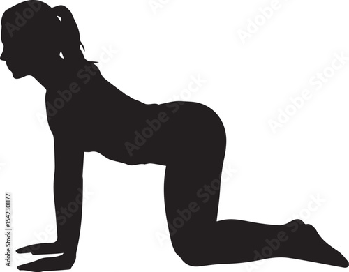 Silhouetted woman performing yoga pose cat cow in active and healthy exercise routine