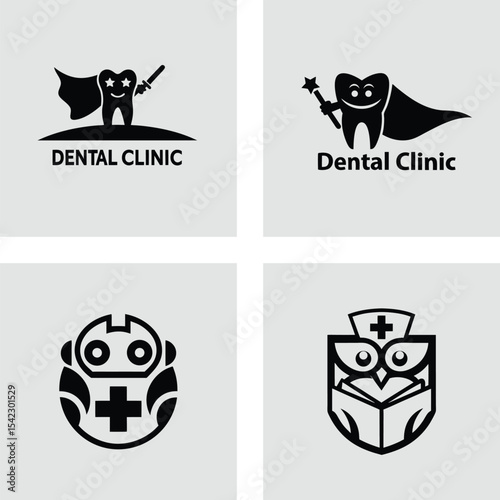 Superhero Tooth and Wise Owl Creative Dental Clinic Logo Concepts