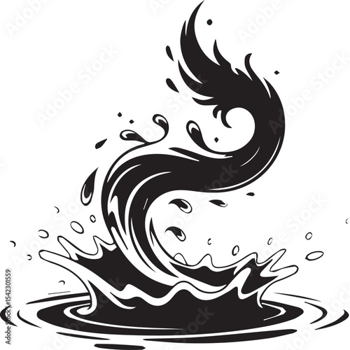 Elegant black and white water splash design representing fluidity and movement for creative projects