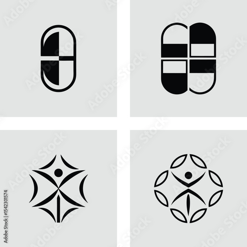 Abstract Pill and Human Figure Logo Designs  A Collection of Minimalist Vector Icons