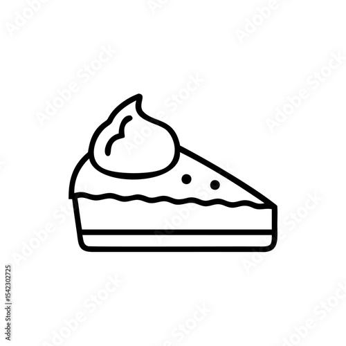 Lineart Illustration of a Slice of Layered Cake with Whipped Cream Topping Festive Holiday Dessert Sweet Treat