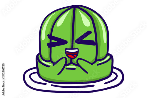 Kawaii Green Jelly On A Plate Mascot Sticker Collection With Blush Expression
