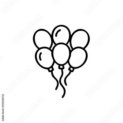 Five Black Outline Balloons Floating Together Simple Holiday Handmade Design Illustration