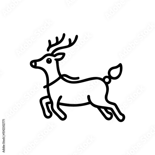 Running Reindeer Line Art Illustration Black White Holiday Handmade Design Festive Animal Icon Graphic Simple Cute