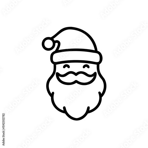 Happy Santa Claus Head Icon Black Outline Handmade Holiday Design Element christmas