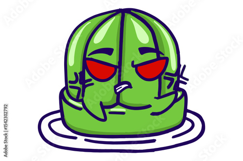 Kawaii Green Jelly On A Plate Mascot Sticker Collection With Angry Expression