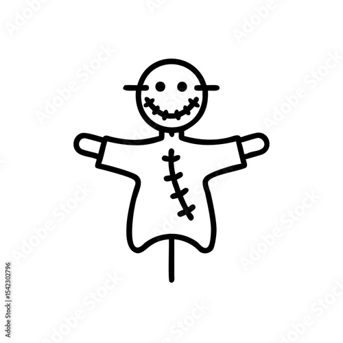 Simple Line Drawing of a Handmade Holiday Scarecrow with Stitched Detail and Smiling Face