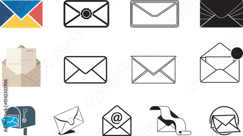 Envelope Icons for Email Design, Postal Branding, UI Interface, Business Cards, Web Templates