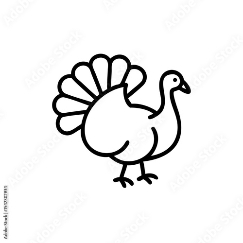 Simple Line Drawing of a Thanksgiving Turkey Bird Black and White Handmade Holiday Icon