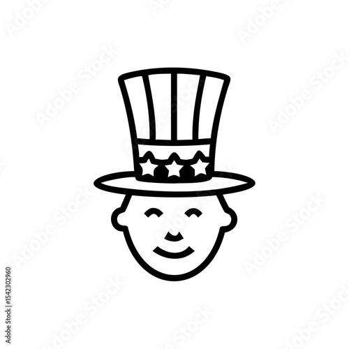 Smiling Face Wearing a Classic Red White and Blue Uncle Sams Hat Holiday Icon Handmade Illustration