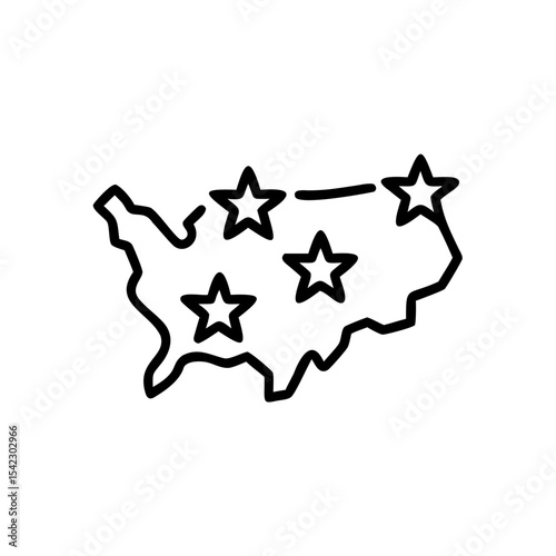 Black Line Art Map Of The United States With Four Stars Holiday Handmade Graphic
