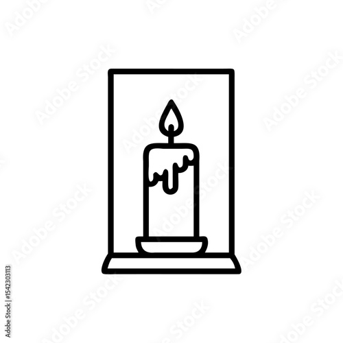 Lit Candle in Simple Black Line Art Holder Holiday Icon Design Element vector