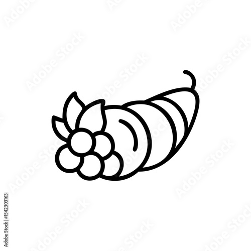 Line Art Horn of Plenty Thanksgiving Harvest Fall Holiday Festive Celebration Graphic Design Element