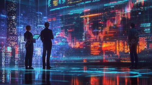 Technology cityscape figures